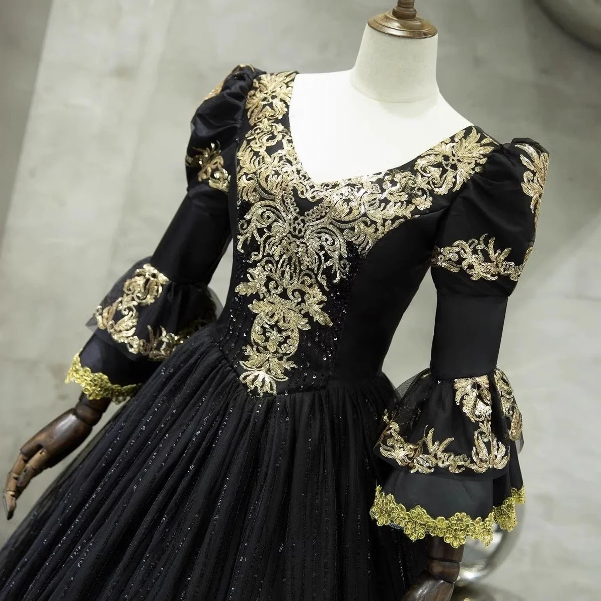 Ball Gown V-Neck 3/4 Length Sleeves Floor-Length Victorian Party Cosplay Costume Masquerade Rococo Prom Dress - Image 6