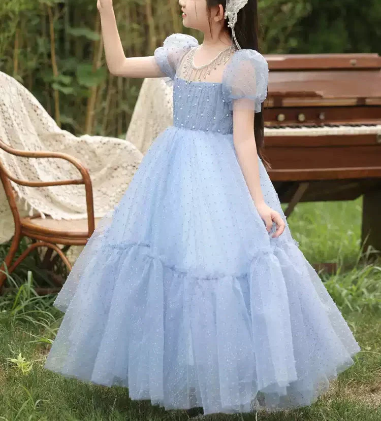 Beading Round Neck Short Sleeves Floor Length Girl Party Dresses - Image 4