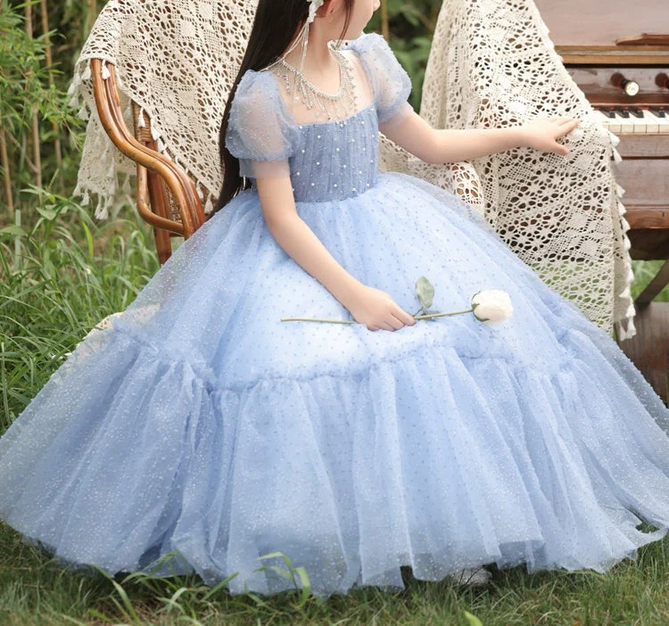 Beading Round Neck Short Sleeves Floor Length Girl Party Dresses - Image 5