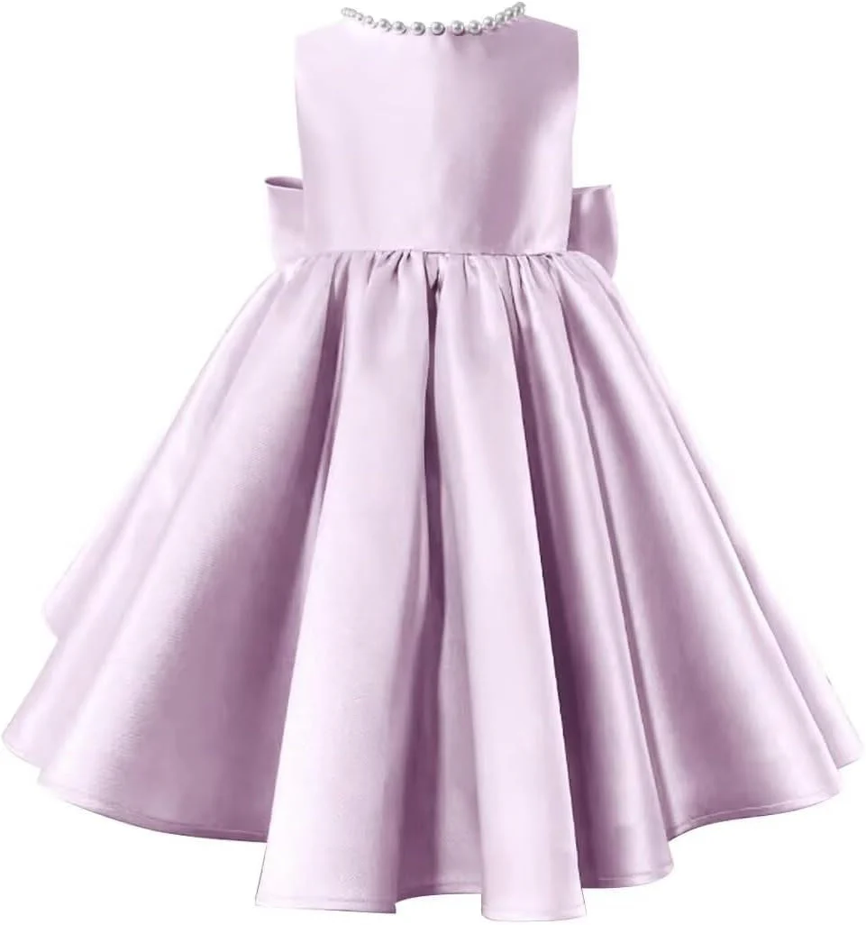 Beading V-Neck Back Sleeveless Floor Length Flower Girl Party Dress with Bow - Image 13