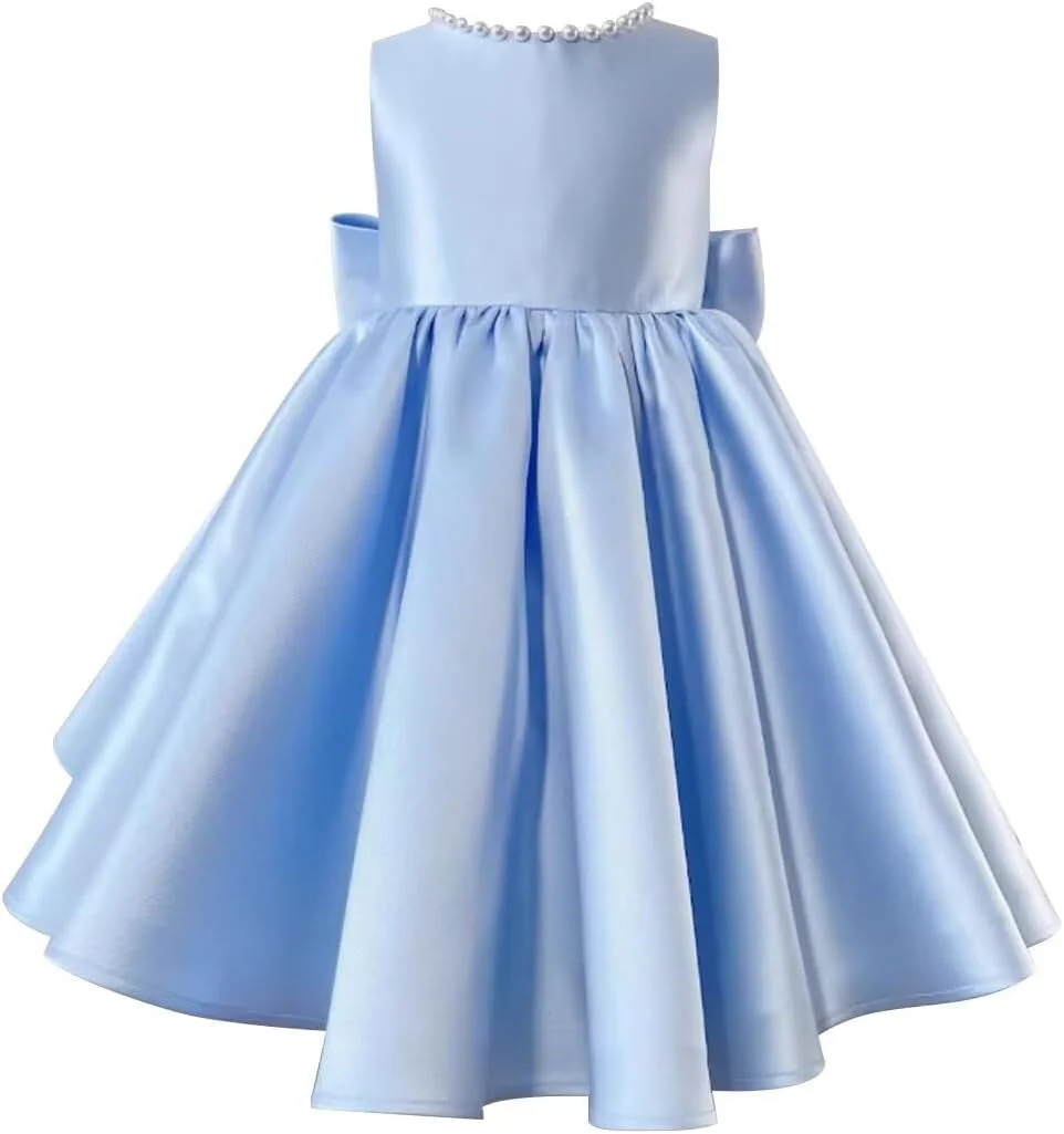 Beading V-Neck Back Sleeveless Floor Length Flower Girl Party Dress with Bow - Image 4