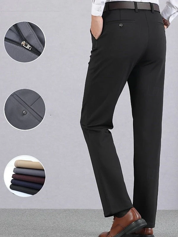 Black Grey Men's Thick Long Solid Colour High Elasticity Standard Fit Warm Pants - Image 2