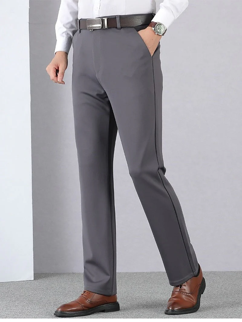 Black Grey Men's Thick Long Solid Colour High Elasticity Standard Fit Warm Pants - Image 3
