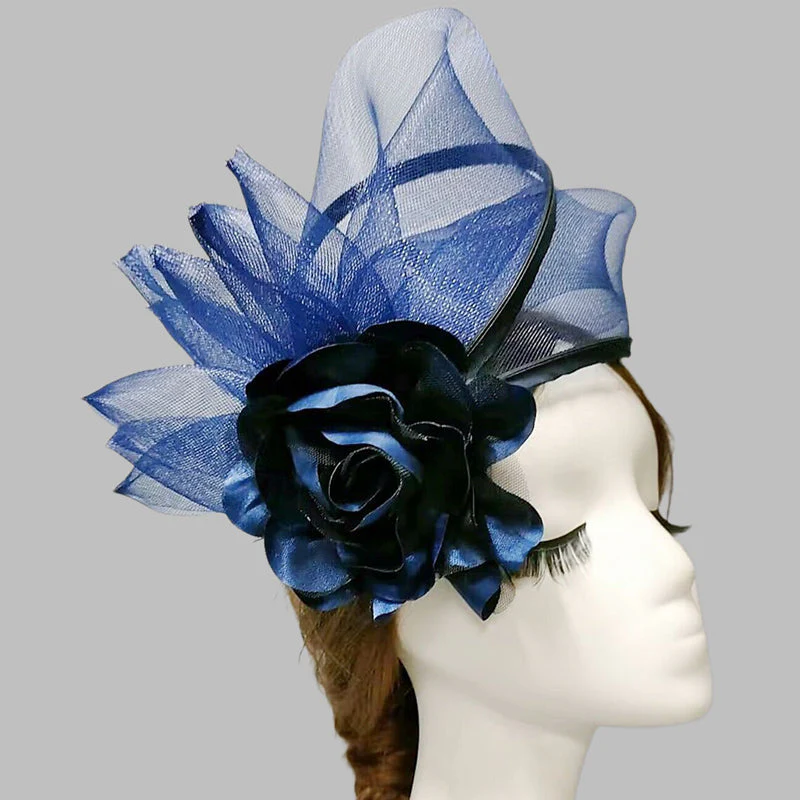 Black Net Veil Flower Wedding Ladies Day Fascinators/Headpiece - Image 2