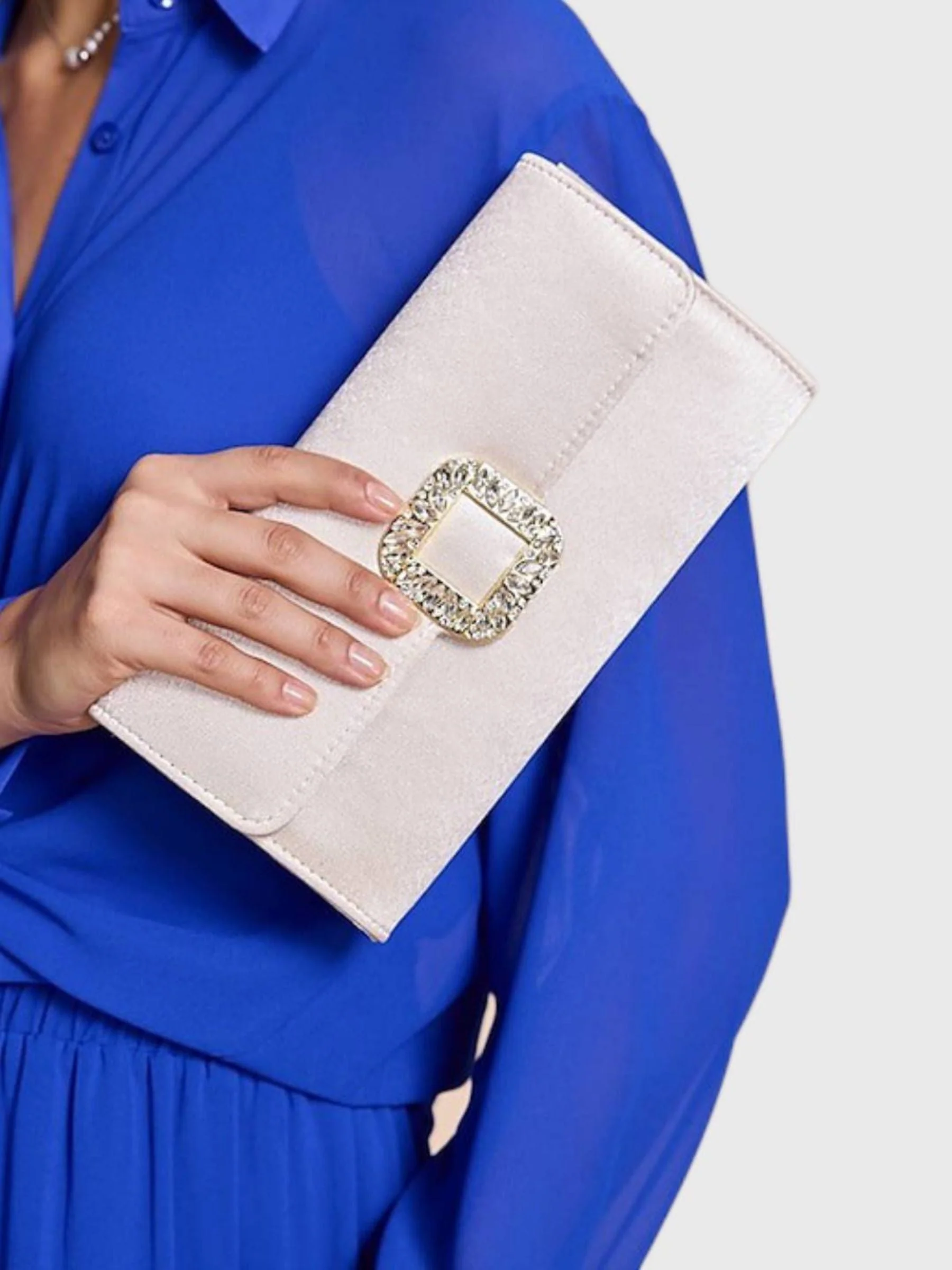 Black Satin Elegant Clutch Bag with Rhinestone Buckle - Image 4