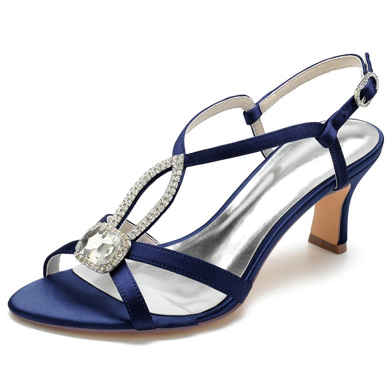 Black Women's Wedding Shoes Mid Heel Peep Toe Sandals Crossed Straps Rhinestone Bridal Shoes - Image 6