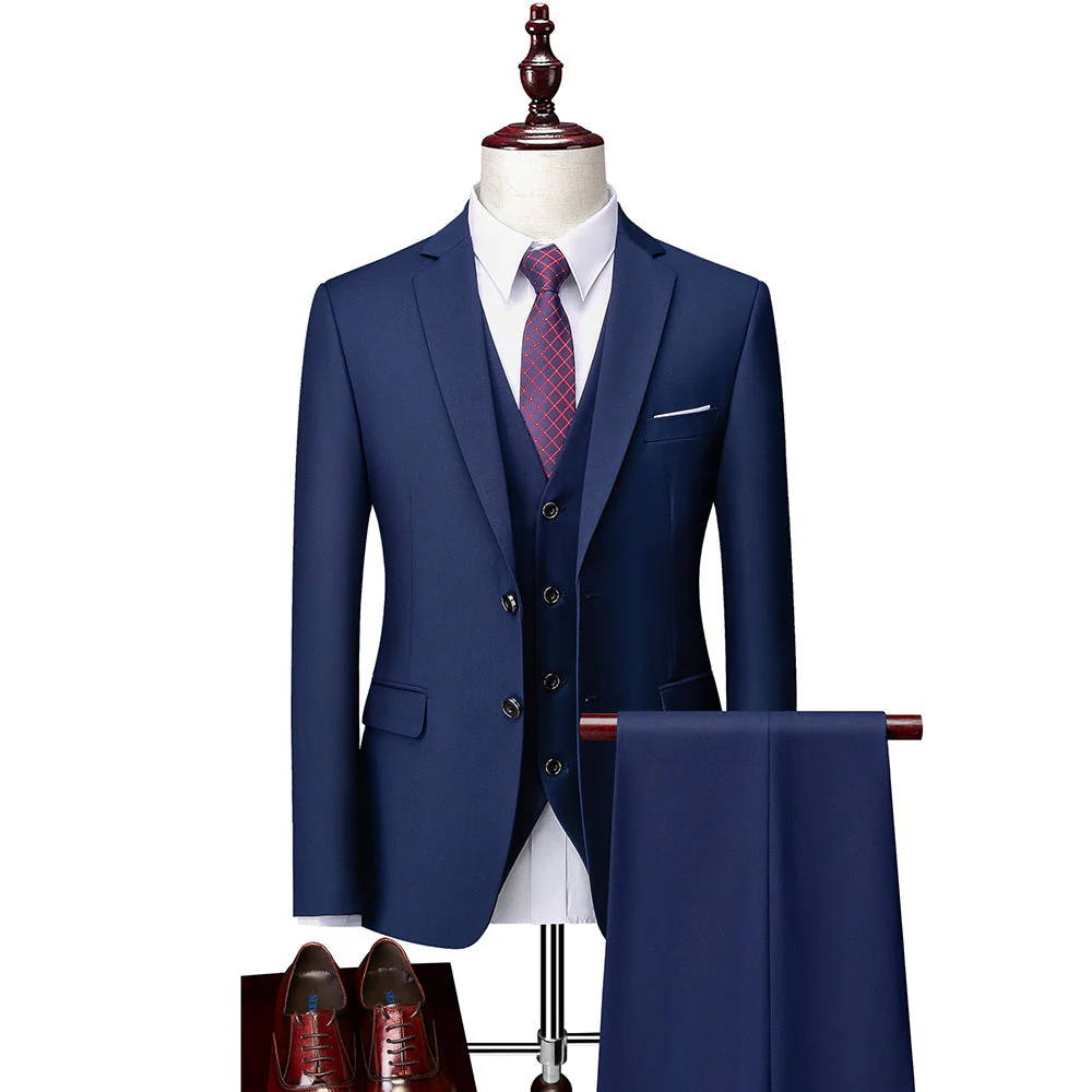 Blue Ivory Purple Burgundy White Green Black Men's Tailored Fit Single Breasted Two-buttons 3 Pieces Solid Coloured Wedding Suits - Image 2