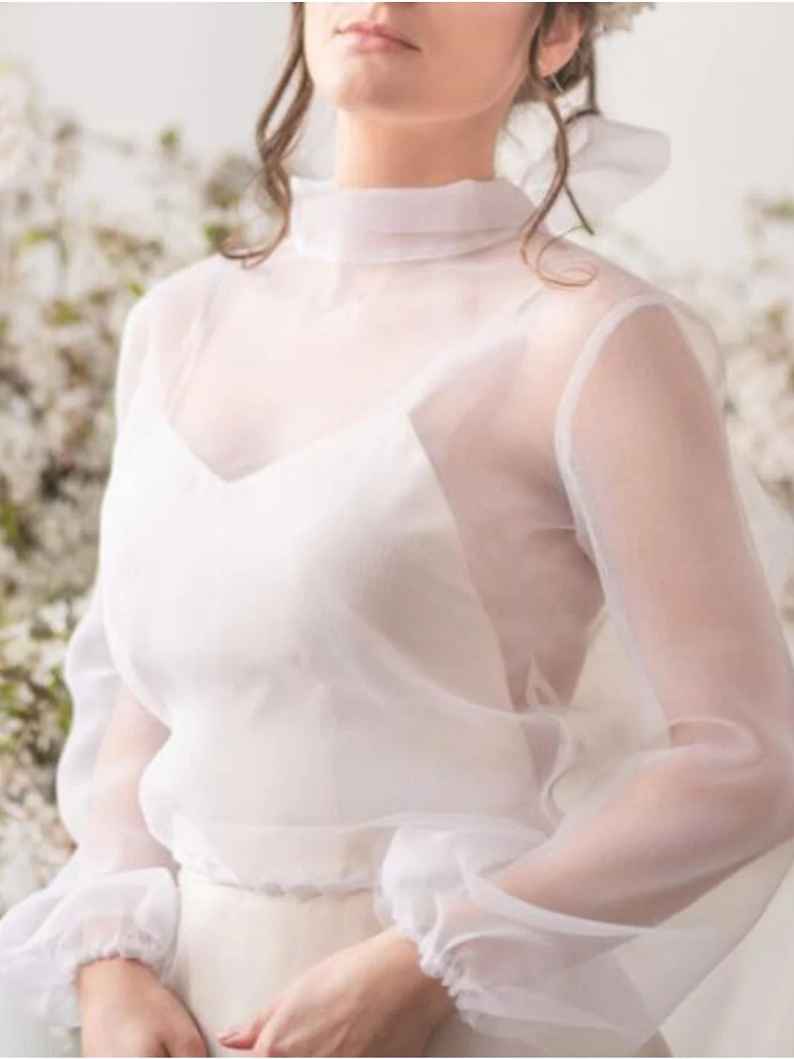 Bolero Voiles Coats / Jackets Long Sleeves Bridal Organza Wedding Wraps With Bowknot - Image 2