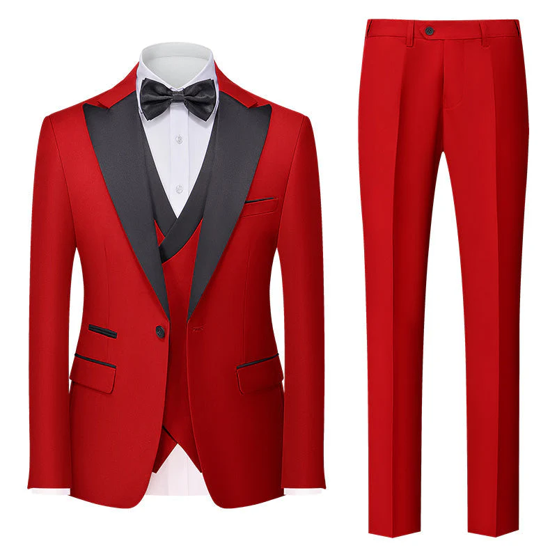 Burgundy Green Pink Red Blue White Men's Tailored Fit Single Breasted One-button 3 Pieces Solid Coloured Wedding Suits - Image 5