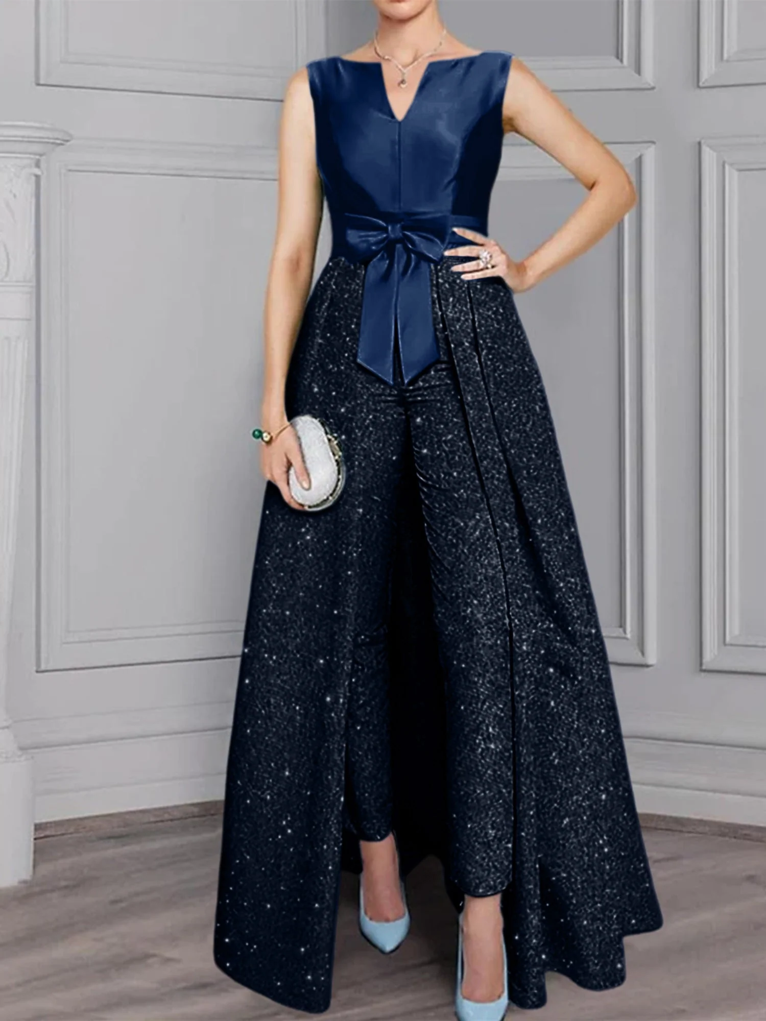 2 Pieces Scoop Long Sleeves Mother of the Bride Pantsuits with Sash ï¼?Sequins - Image 10