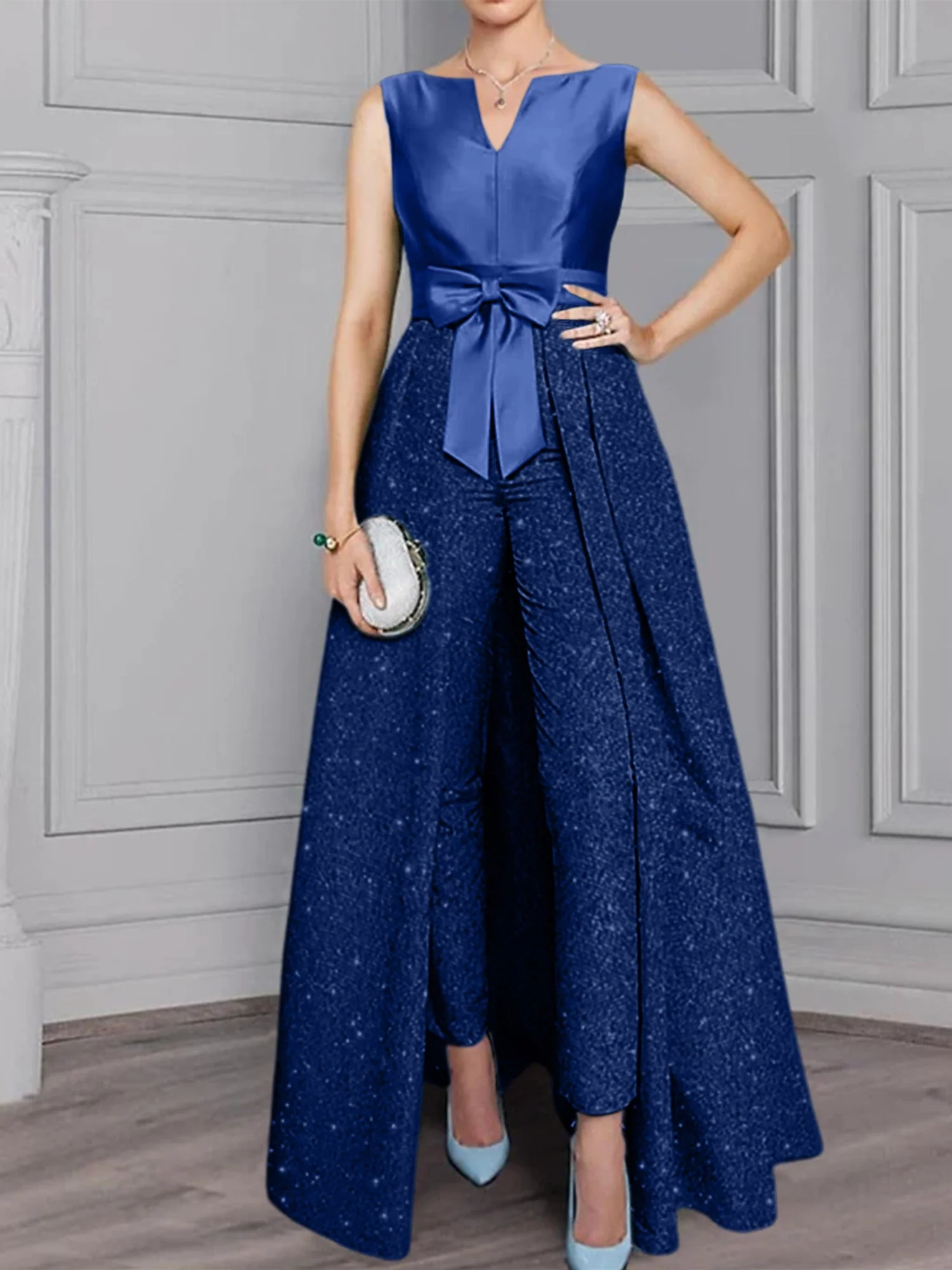 2 Pieces Scoop Long Sleeves Mother of the Bride Pantsuits with Sash ï¼?Sequins - Image 11