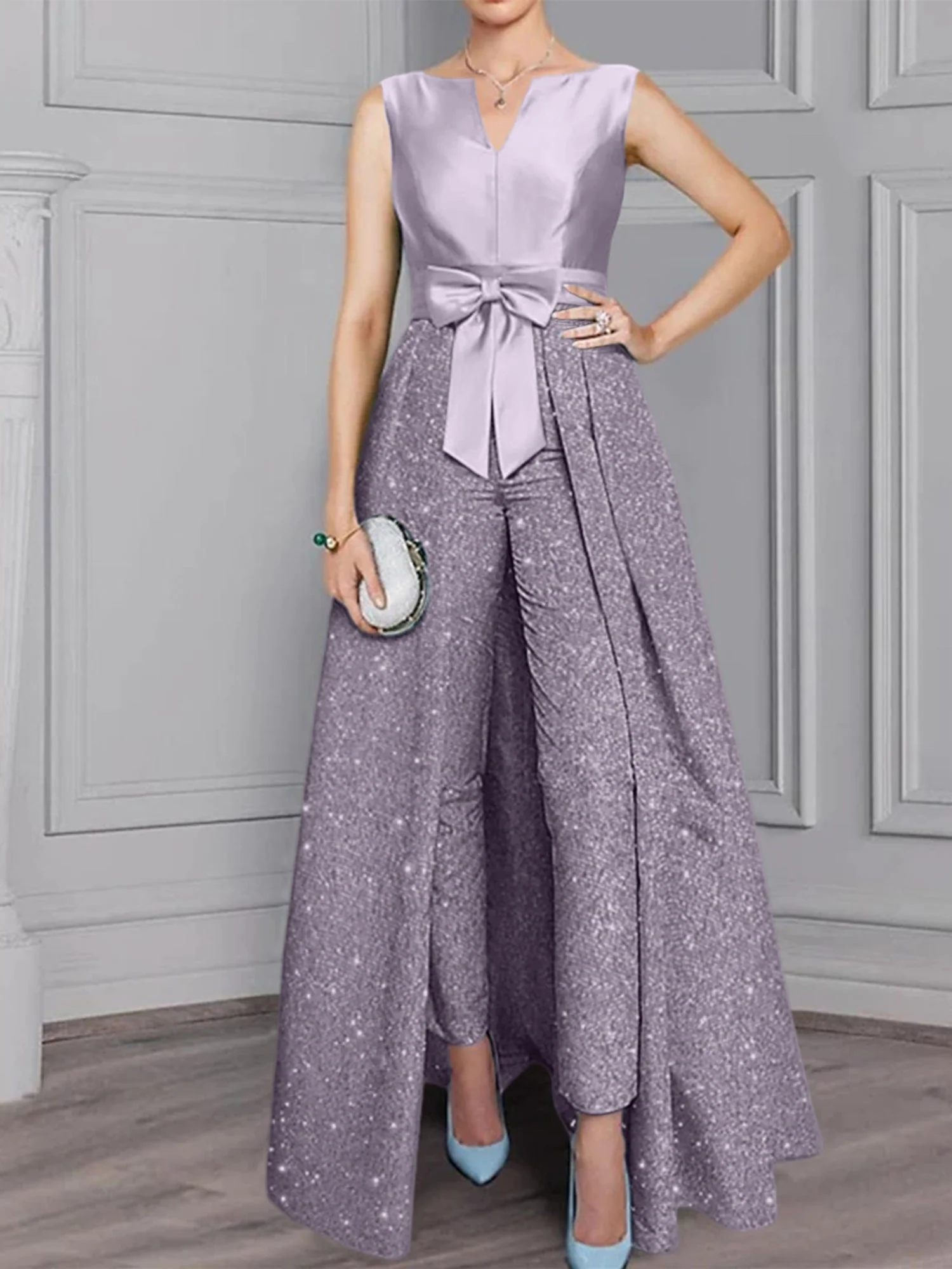 2 Pieces Scoop Long Sleeves Mother of the Bride Pantsuits with Sash ï¼?Sequins - Image 14