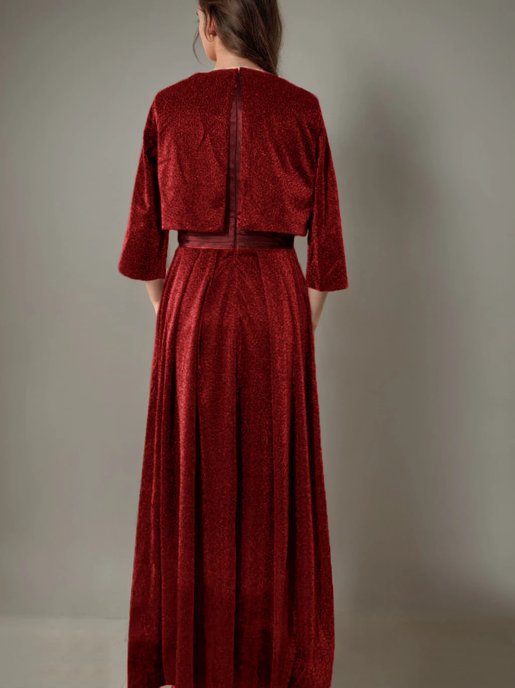 2 Pieces Scoop Long Sleeves Mother of the Bride Pantsuits with Sash ï¼?Sequins - Image 3