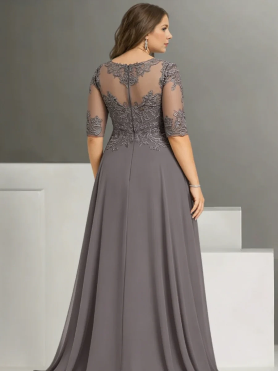 Chiffon Jewel Neck Half Sleeves Ankle-Length Plus Size Mother of the Bride Pantsuits with Lace - Image 2
