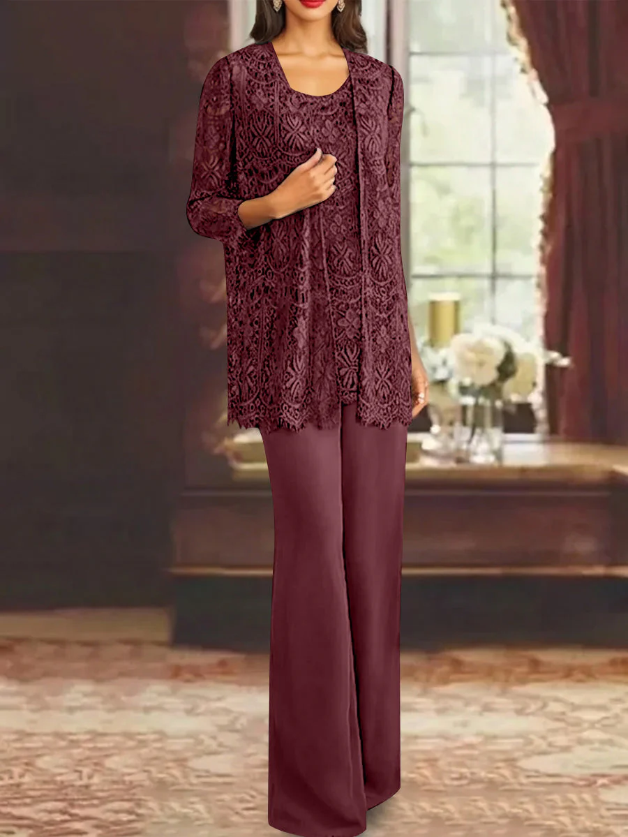 Chiffon Lace Scoop Ankle-Length Mother of the Bride Pantsuits with Jacket - Image 10