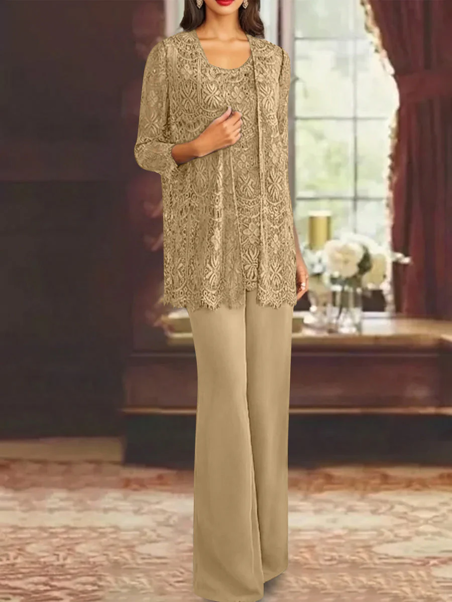 Chiffon Lace Scoop Ankle-Length Mother of the Bride Pantsuits with Jacket - Image 17