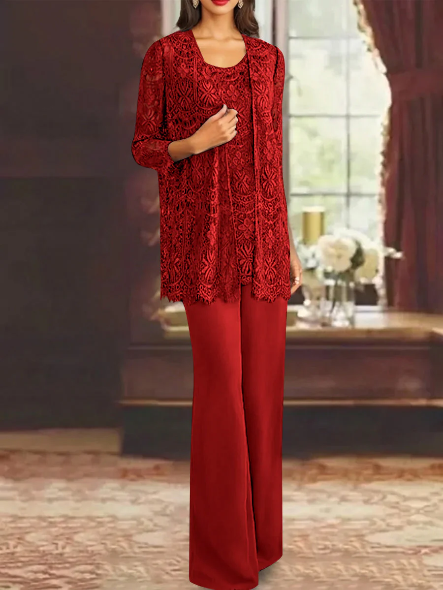 Chiffon Lace Scoop Ankle-Length Mother of the Bride Pantsuits with Jacket - Image 42