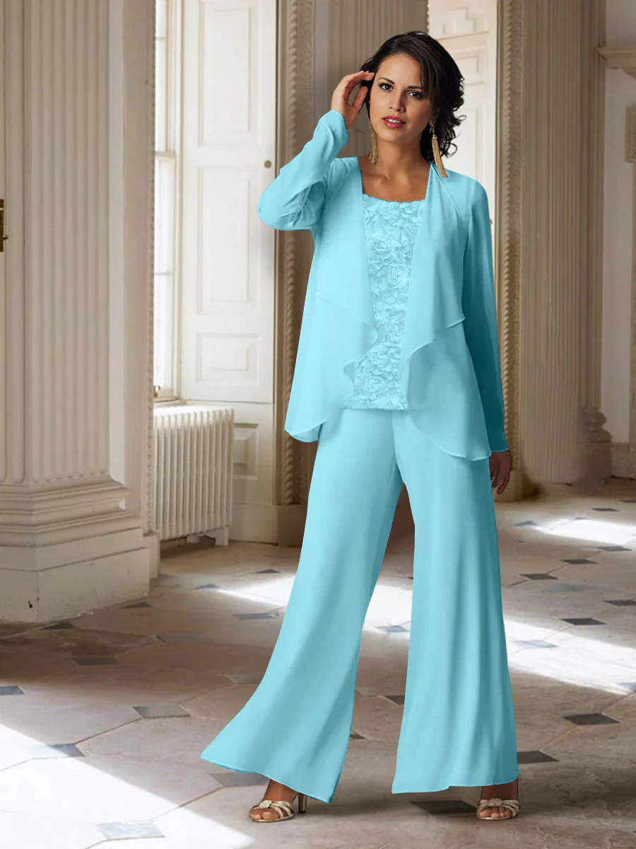 Chiffon Long Sleeves Mother of the Bride Pantsuits with Jacket - Image 40