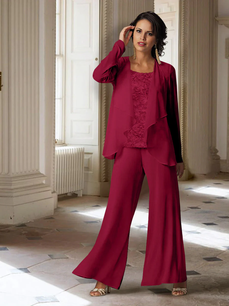 Chiffon Long Sleeves Mother of the Bride Pantsuits with Jacket - Image 52