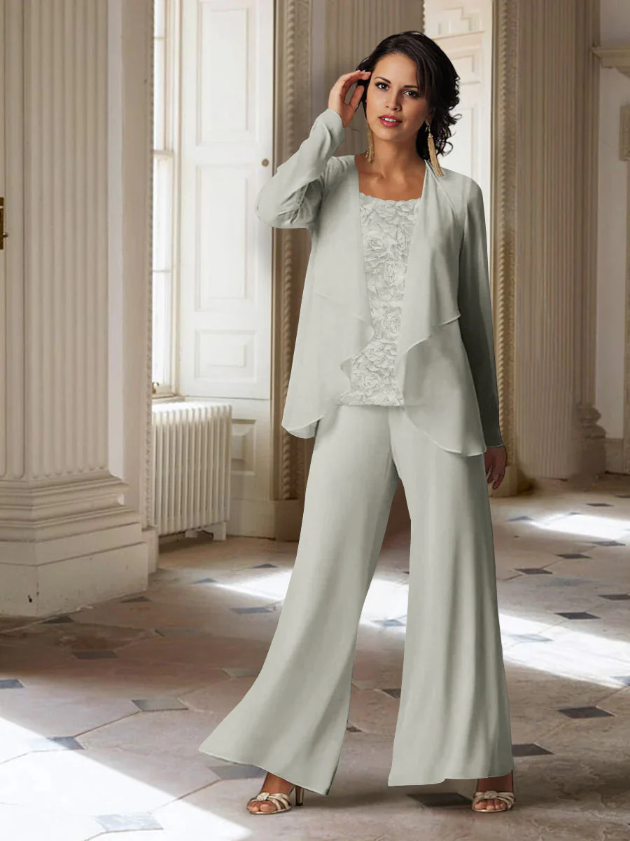 Chiffon Long Sleeves Mother of the Bride Pantsuits with Jacket - Image 7