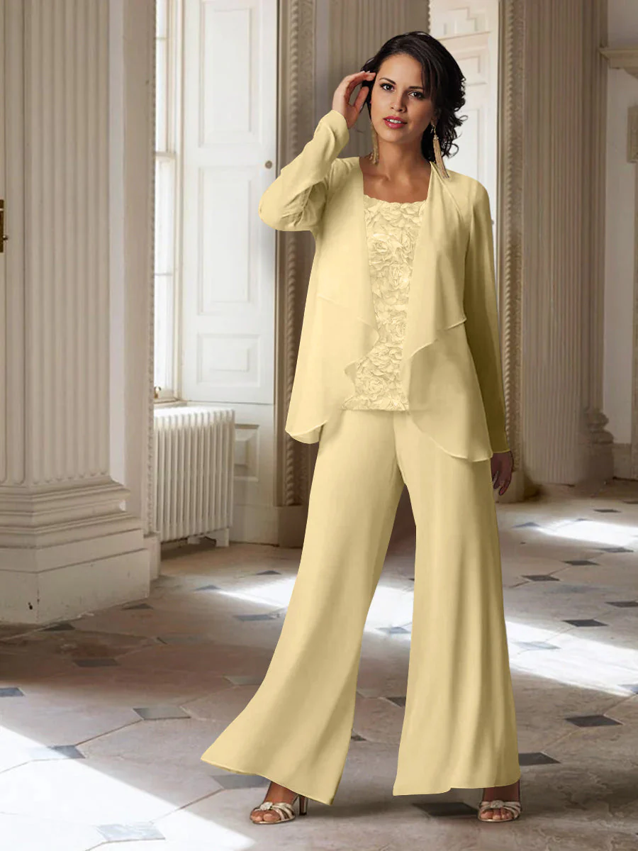 Chiffon Long Sleeves Mother of the Bride Pantsuits with Jacket - Image 9