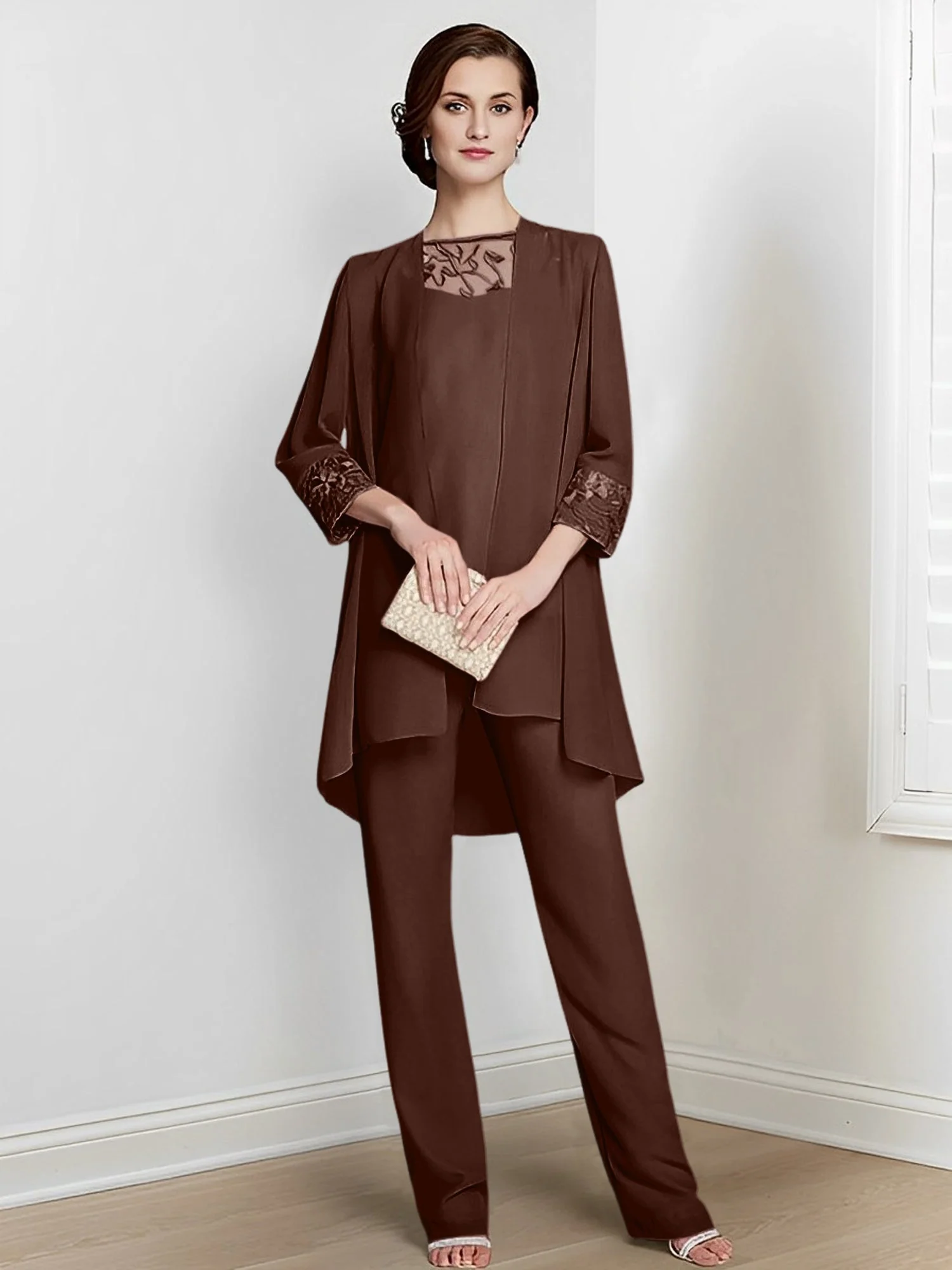 Chiffon Square Neck Long Sleeves Floor-Length Mother Of The Bride Pantsuits With Jacket - Image 21