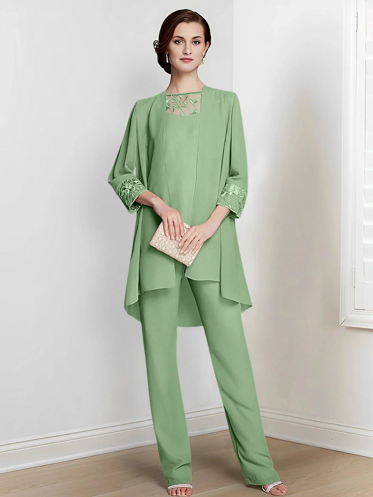 Chiffon Square Neck Long Sleeves Floor-Length Mother Of The Bride Pantsuits With Jacket - Image 33