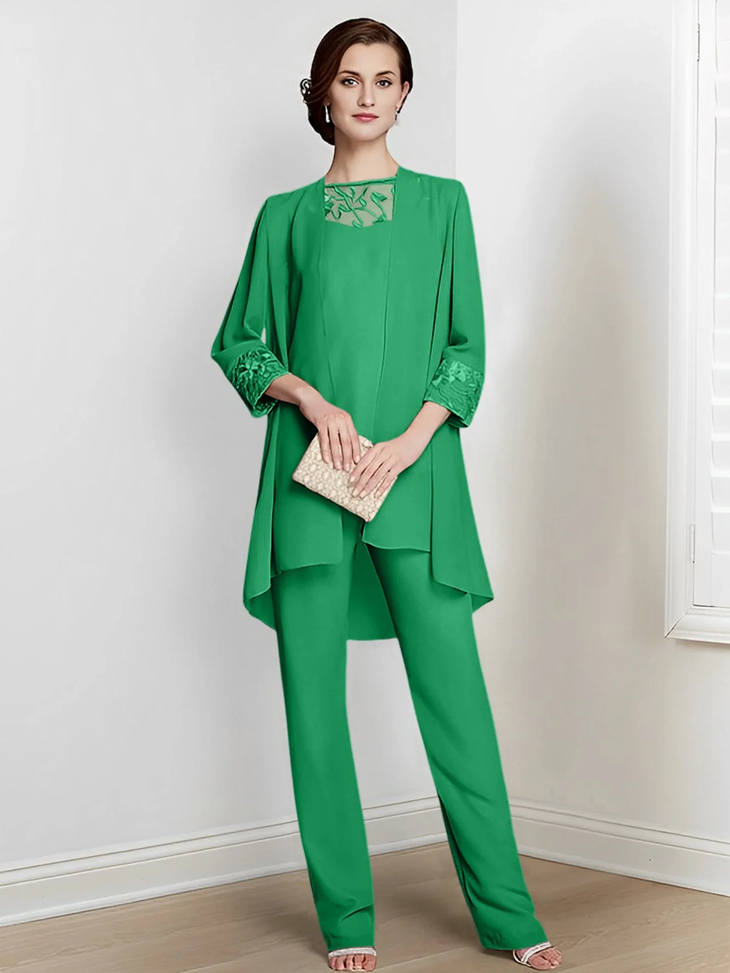 Chiffon Square Neck Long Sleeves Floor-Length Mother Of The Bride Pantsuits With Jacket - Image 41