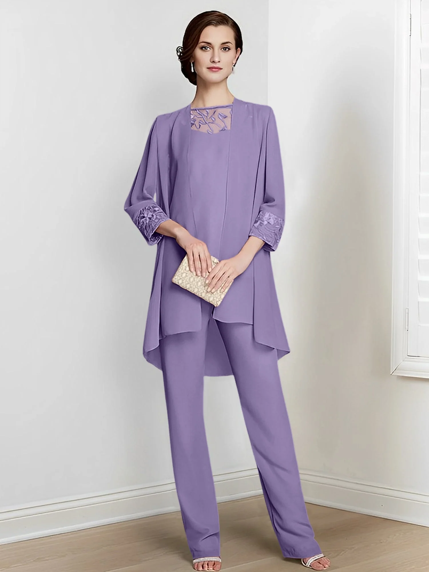 Chiffon Square Neck Long Sleeves Floor-Length Mother Of The Bride Pantsuits With Jacket - Image 48
