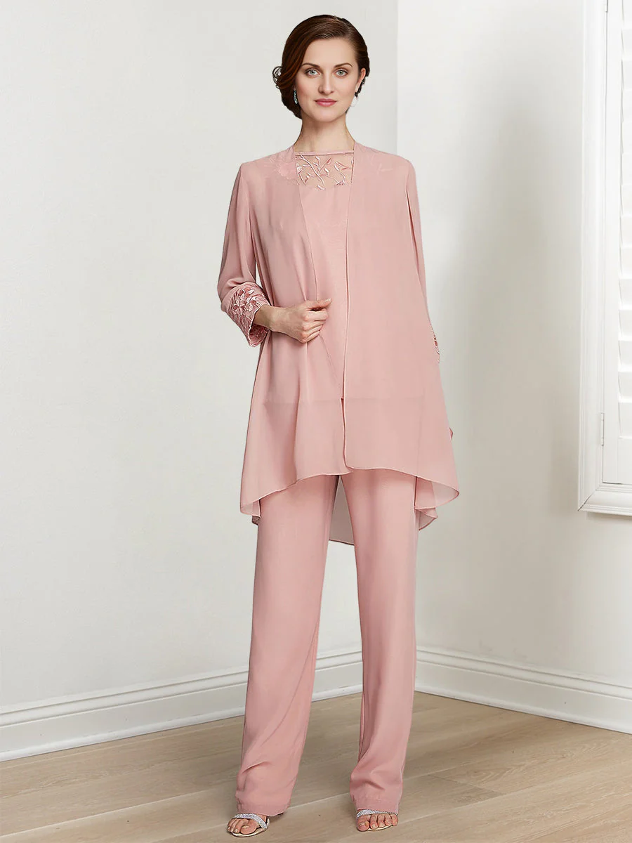 Chiffon Square Neck Long Sleeves Floor-Length Mother Of The Bride Pantsuits With Jacket - Image 5