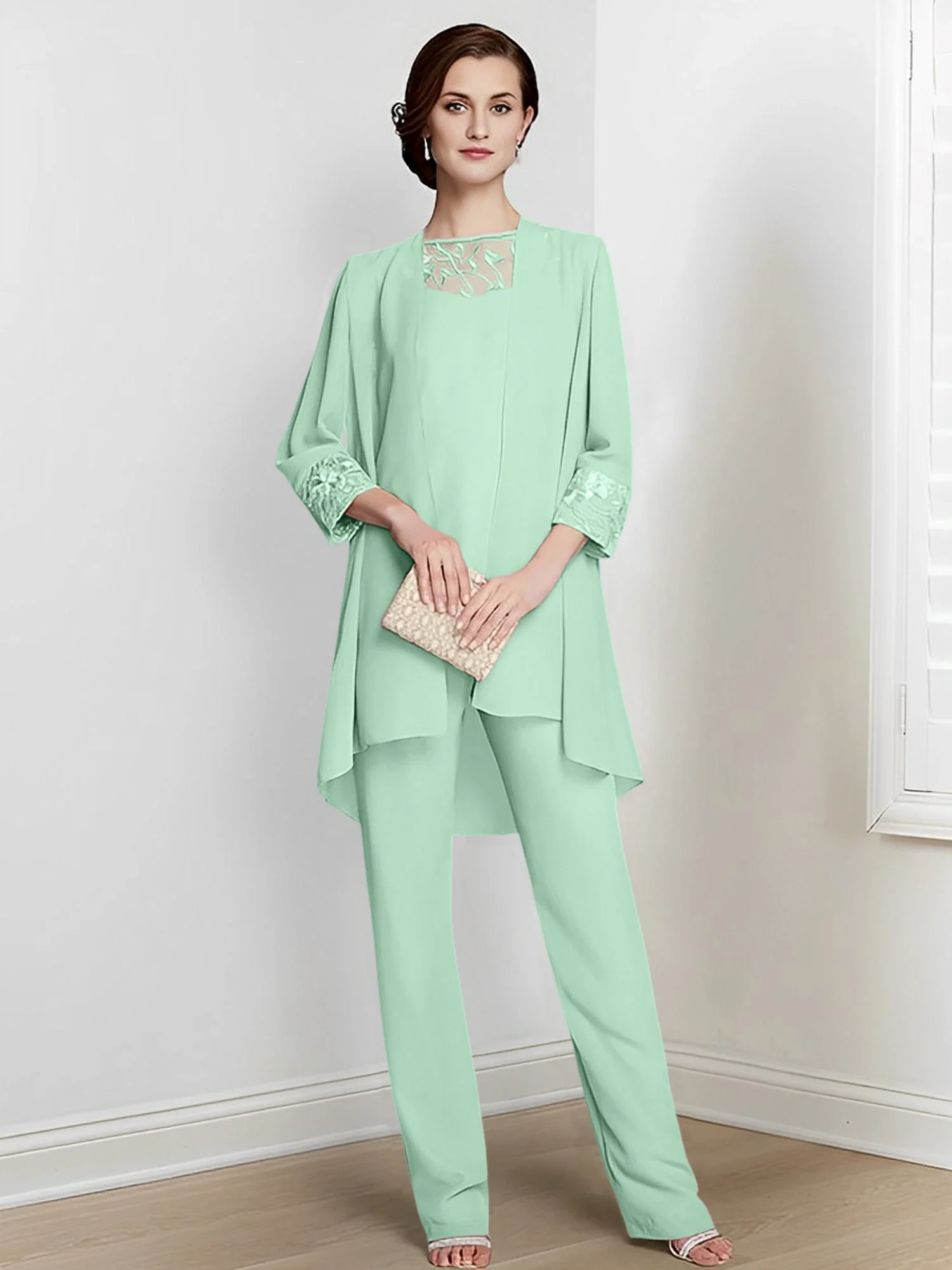 Chiffon Square Neck Long Sleeves Floor-Length Mother Of The Bride Pantsuits With Jacket - Image 53