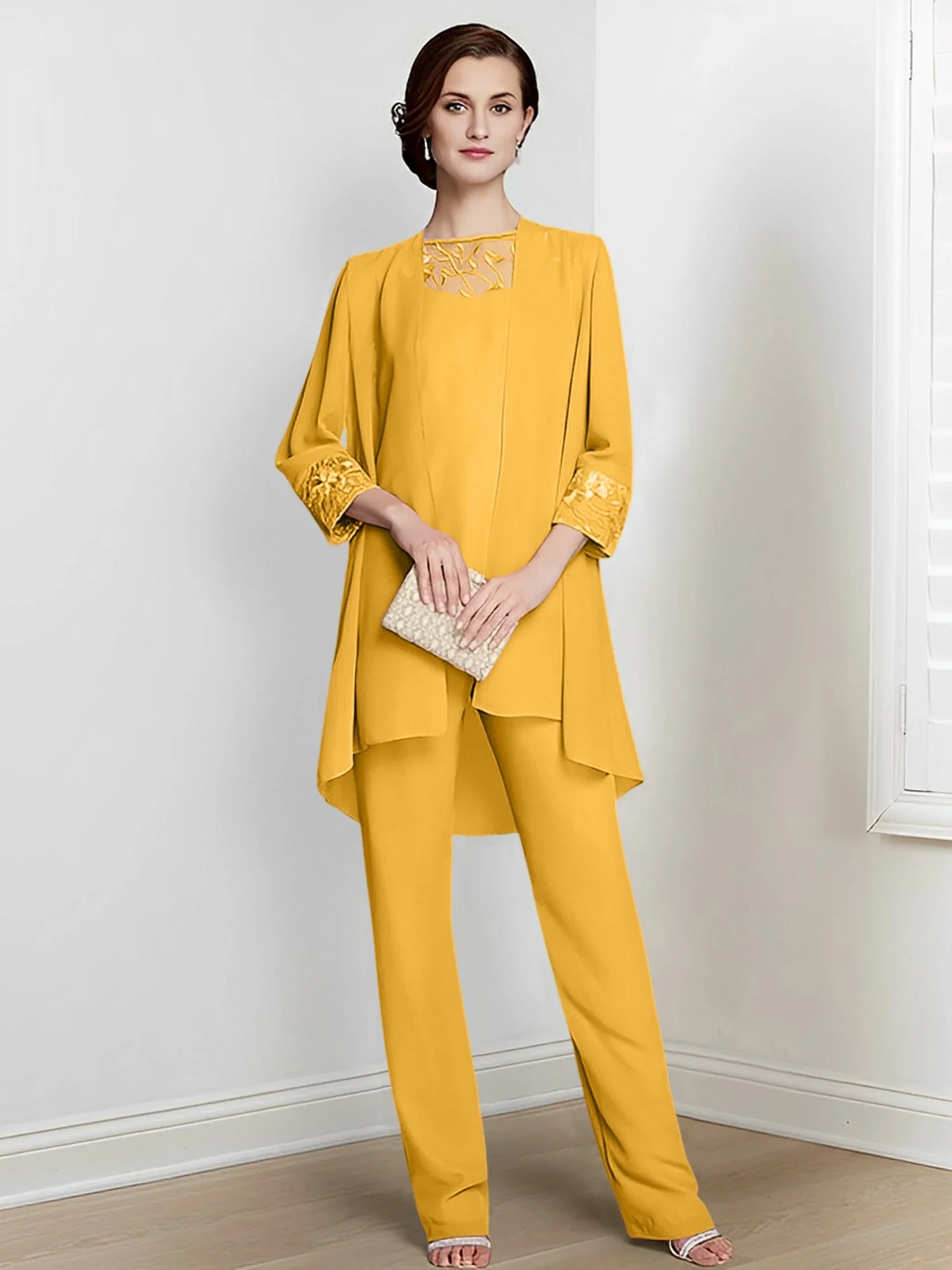 Chiffon Square Neck Long Sleeves Floor-Length Mother Of The Bride Pantsuits With Jacket - Image 56