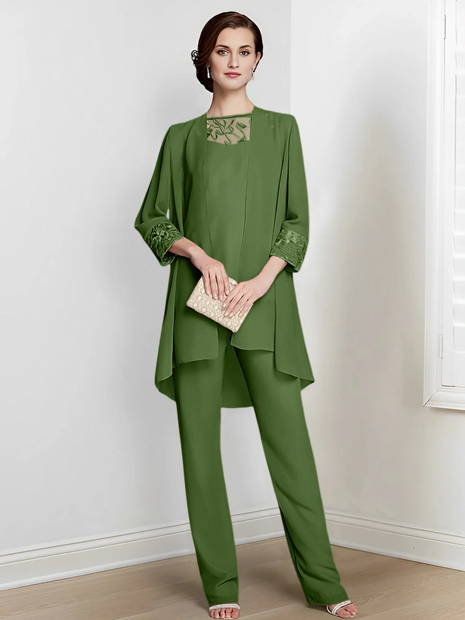 Chiffon Square Neck Long Sleeves Floor-Length Mother Of The Bride Pantsuits With Jacket - Image 60