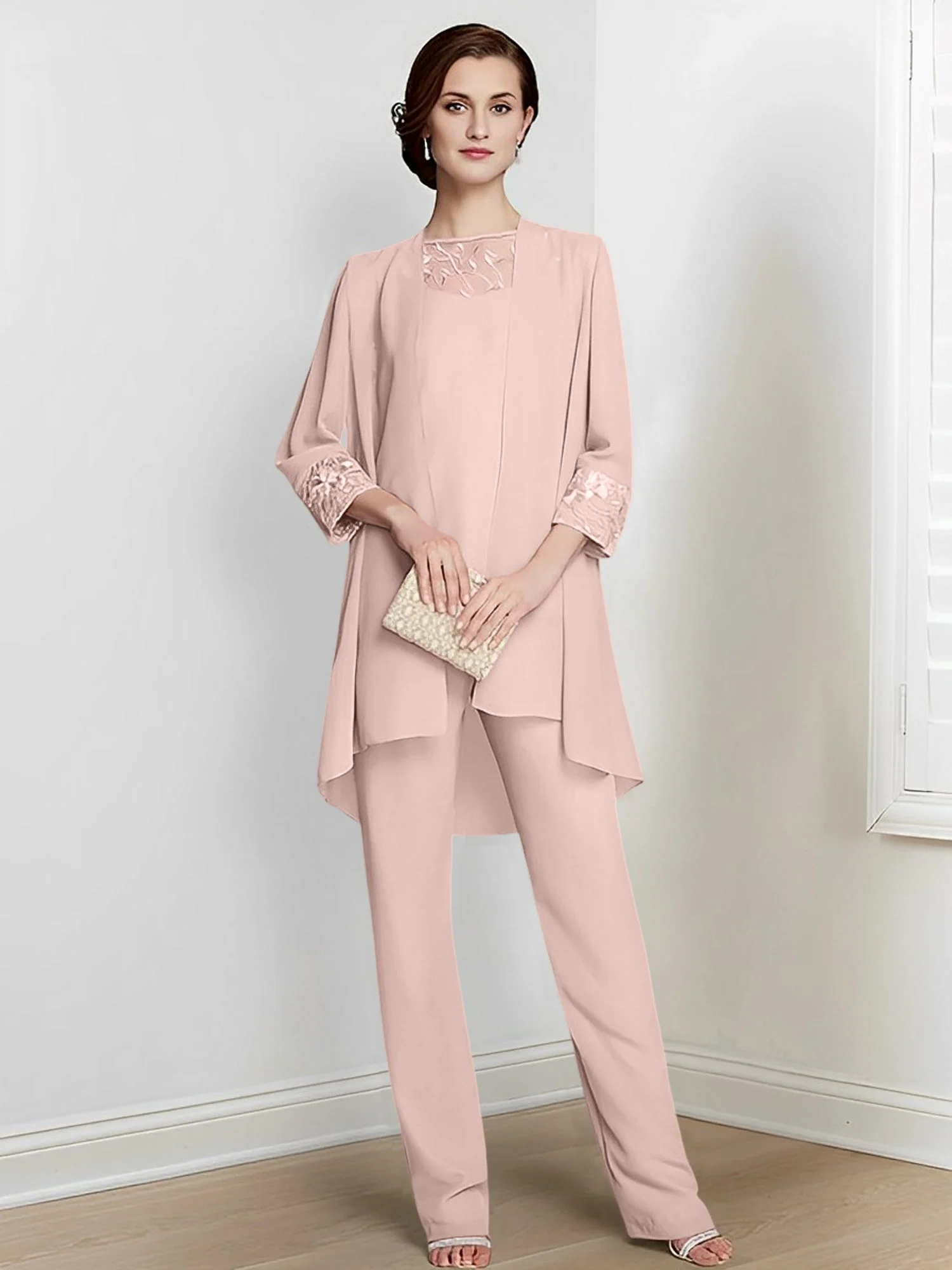 Chiffon Square Neck Long Sleeves Floor-Length Mother Of The Bride Pantsuits With Jacket - Image 65