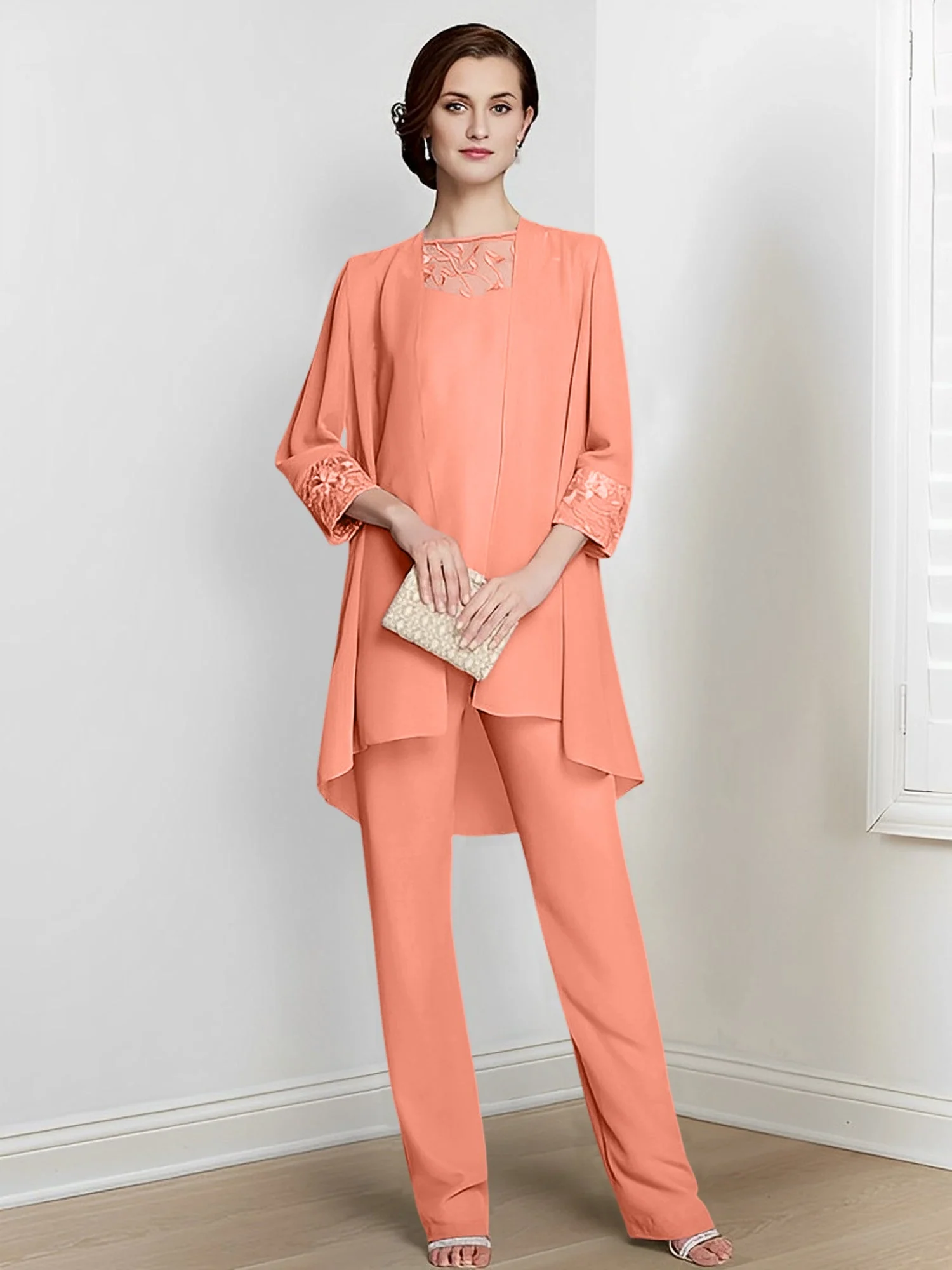 Chiffon Square Neck Long Sleeves Floor-Length Mother Of The Bride Pantsuits With Jacket - Image 68
