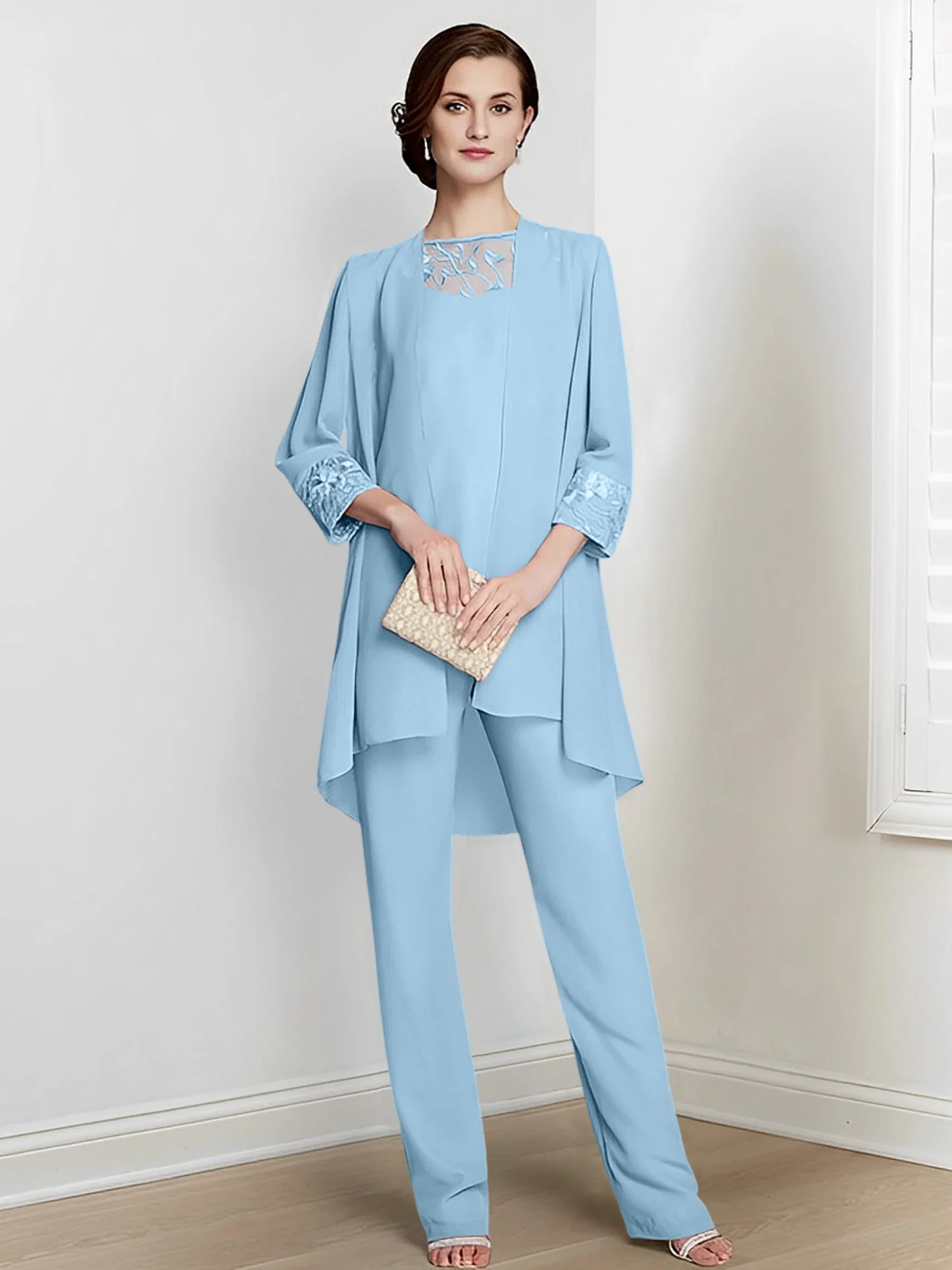 Chiffon Square Neck Long Sleeves Floor-Length Mother Of The Bride Pantsuits With Jacket - Image 71