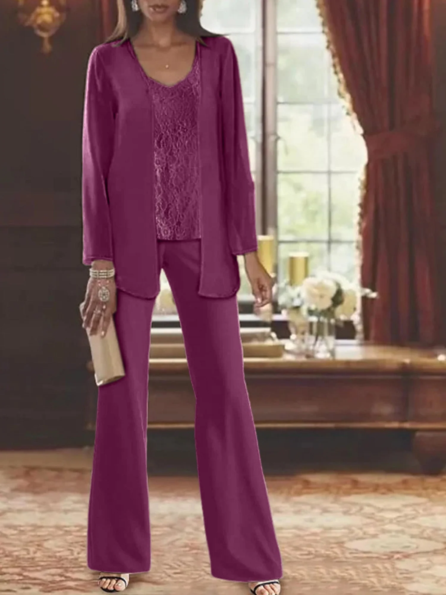 Chiffon Mother of the Bride Pantsuits with Jacket - Image 54