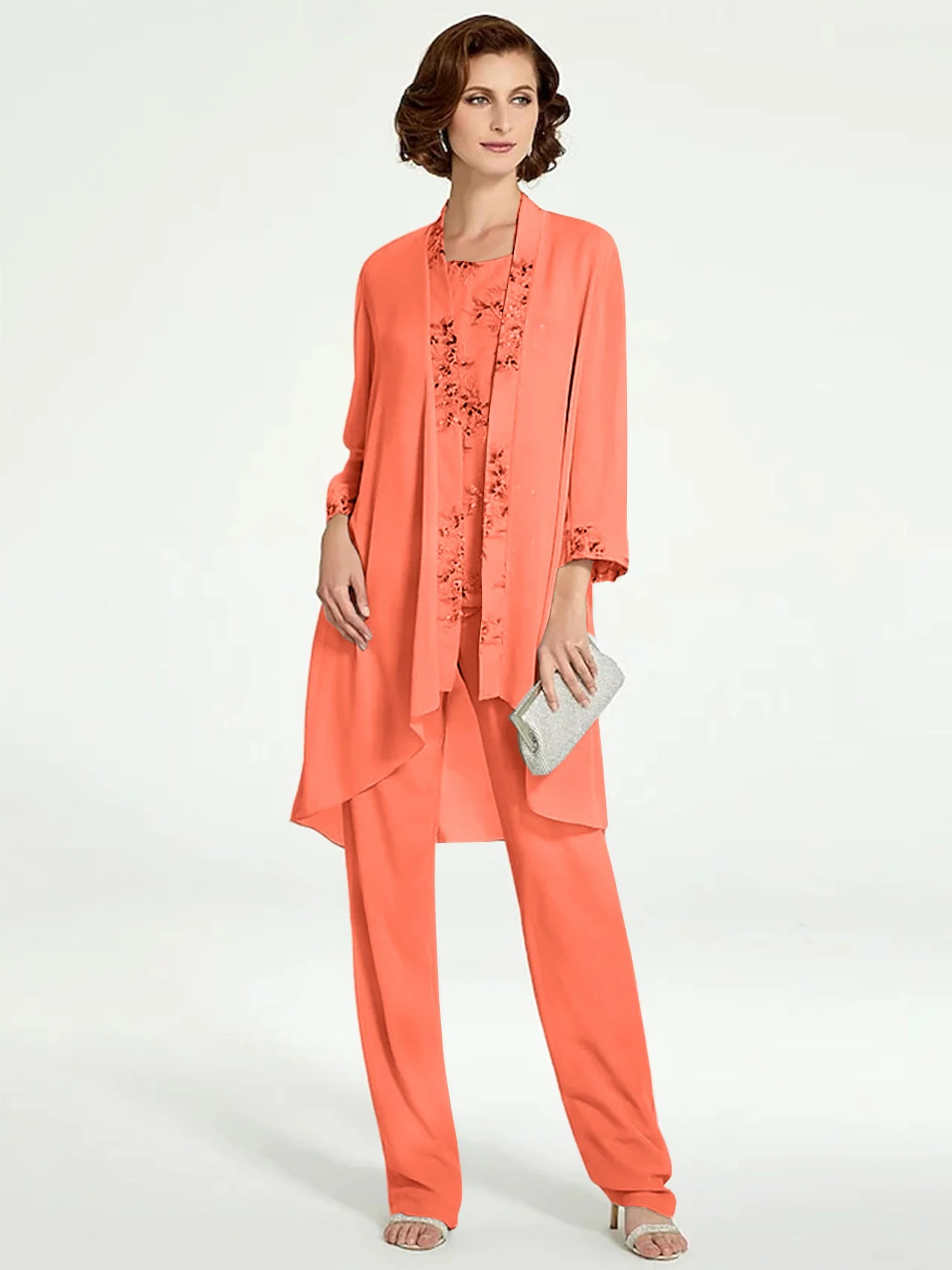 Chiffon Round Neck Floor-Length Mother of the Bride Pantsuits with Jacket - Image 38