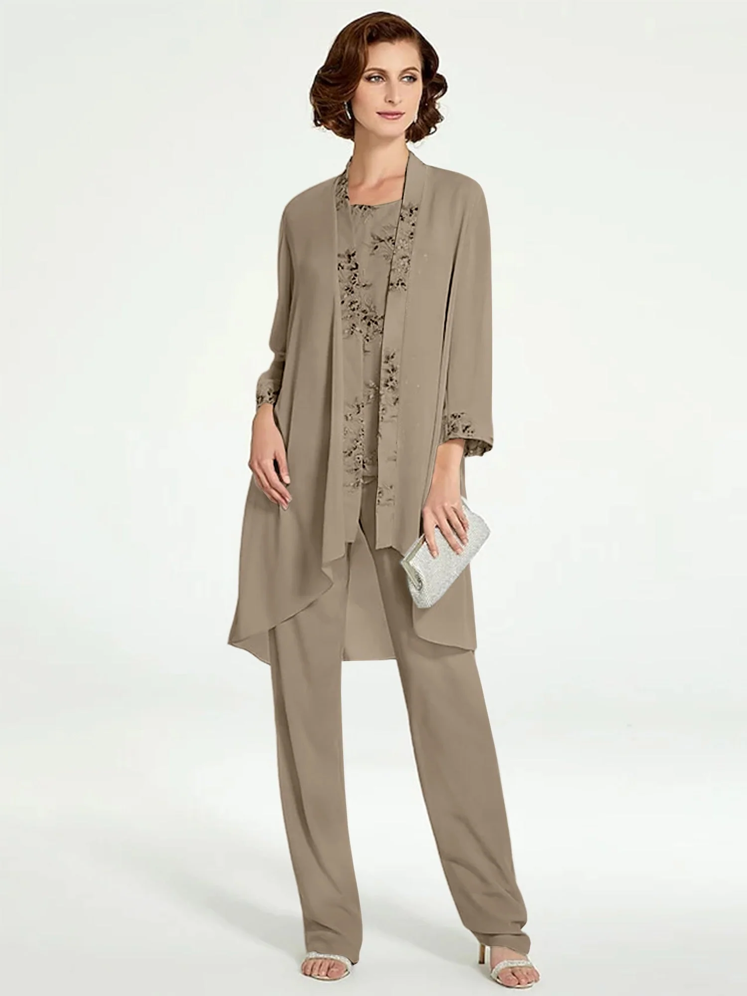 Chiffon Round Neck Floor-Length Mother of the Bride Pantsuits with Jacket - Image 52