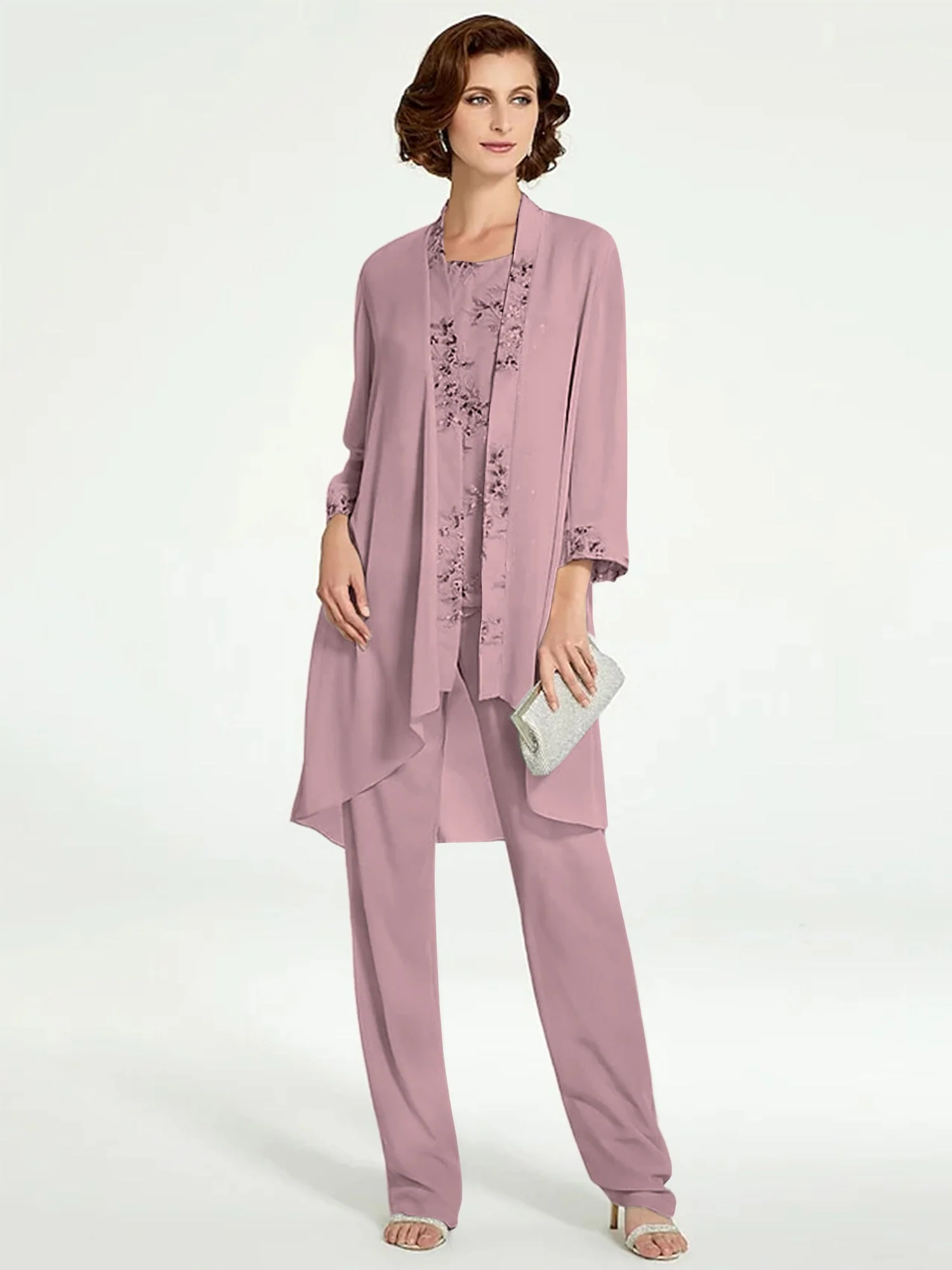 Chiffon Round Neck Floor-Length Mother of the Bride Pantsuits with Jacket - Image 56