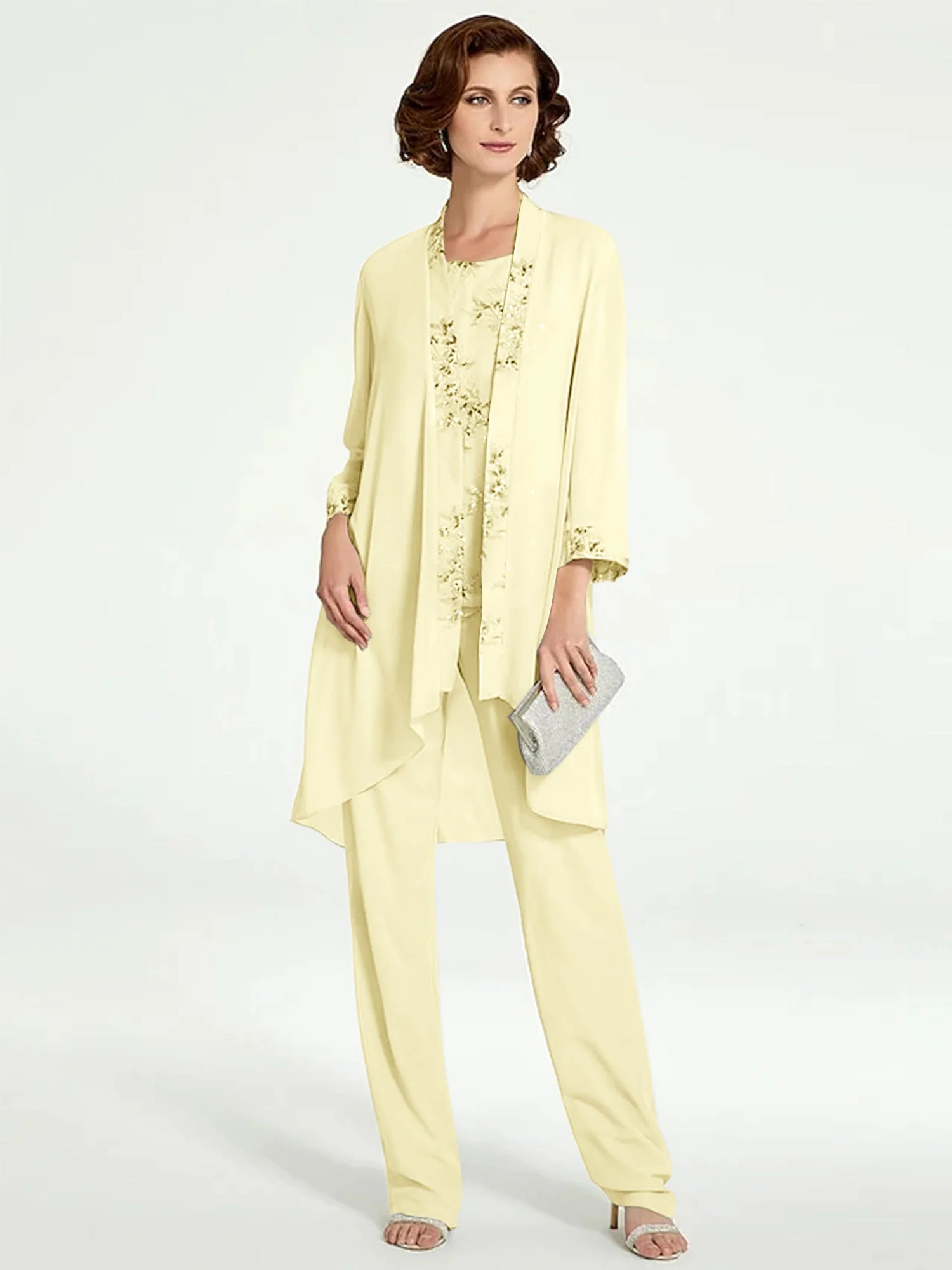 Chiffon Round Neck Floor-Length Mother of the Bride Pantsuits with Jacket - Image 57