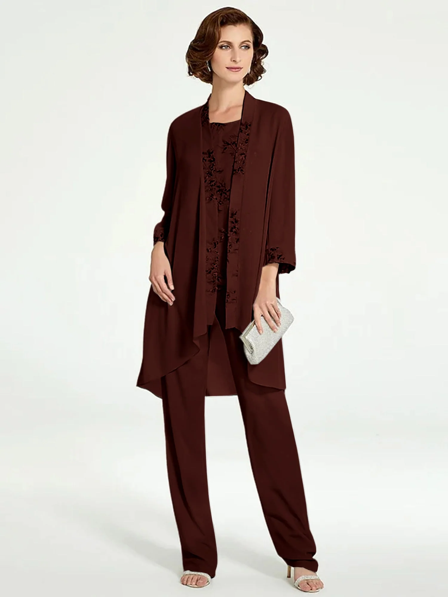 Chiffon Round Neck Floor-Length Mother of the Bride Pantsuits with Jacket - Image 8