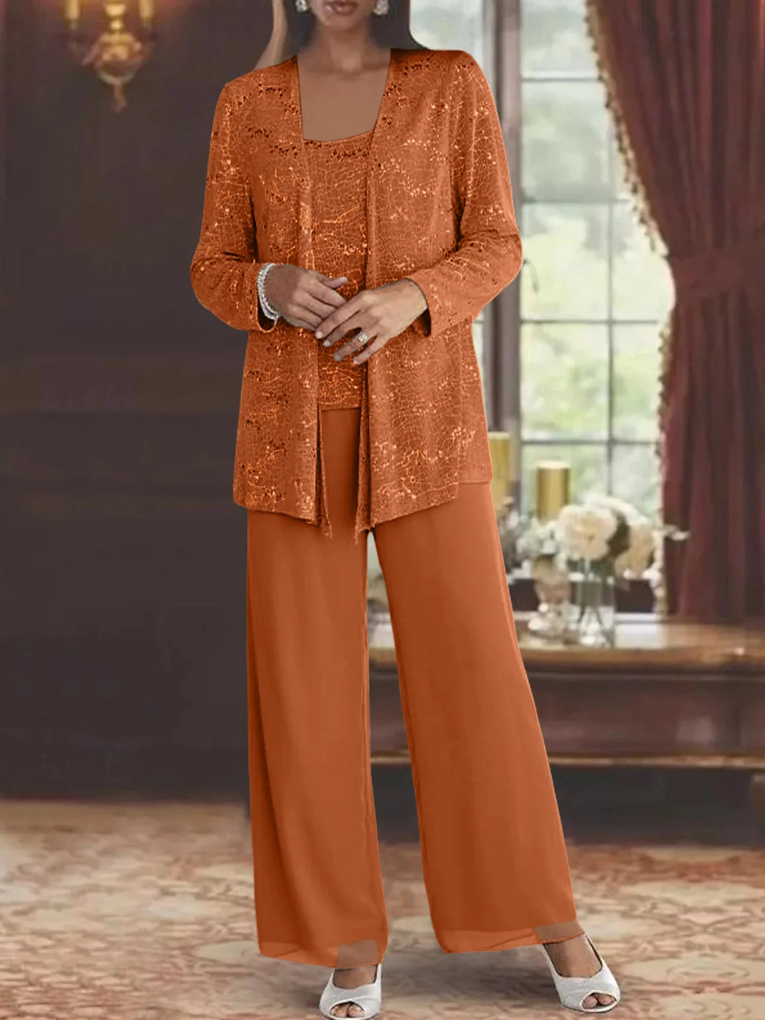 Chiffon Mother of the Bride Pantsuits with Jacket & Sequins - Image 24