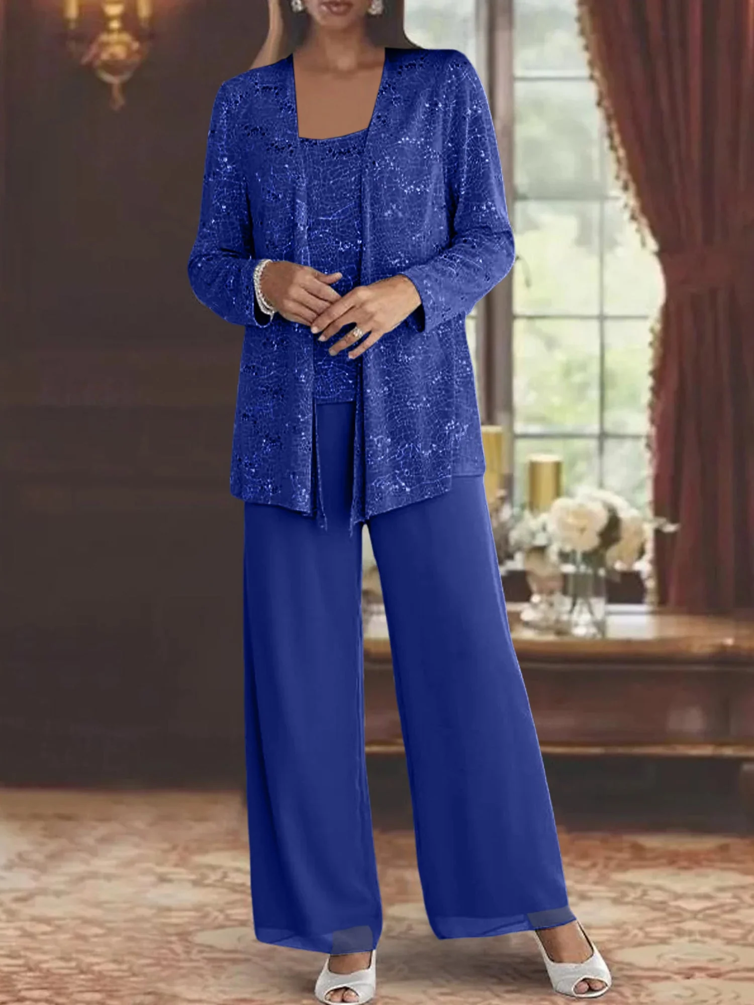 Chiffon Mother of the Bride Pantsuits with Jacket & Sequins - Image 29