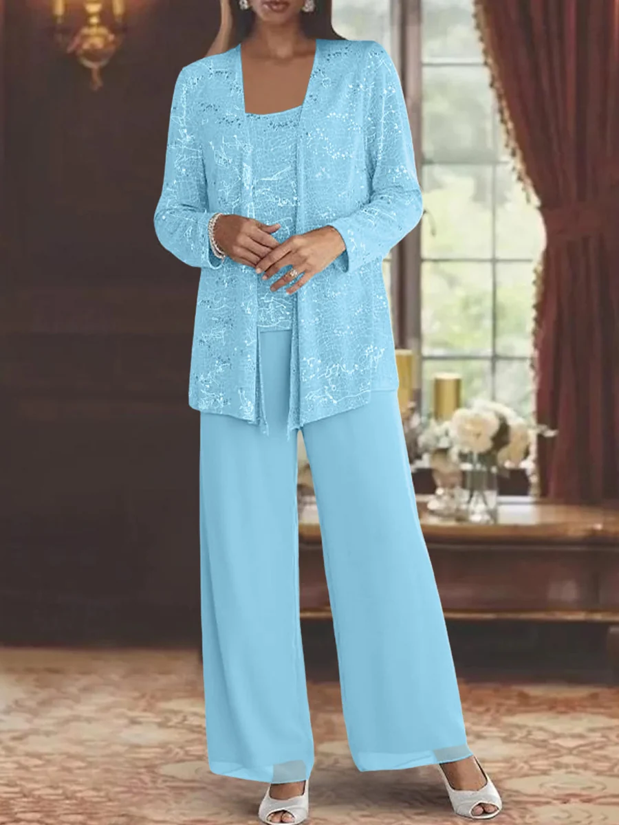 Chiffon Mother of the Bride Pantsuits with Jacket & Sequins - Image 75