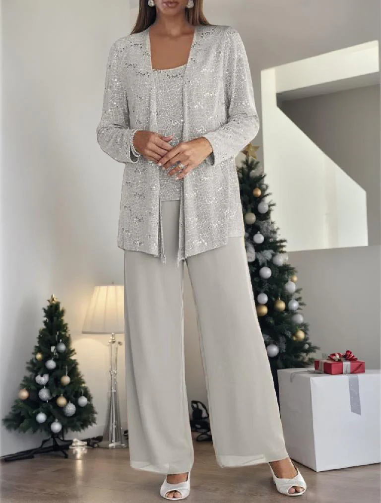 Chiffon Mother of the Bride Pantsuits with Jacket & Sequins - Image 76