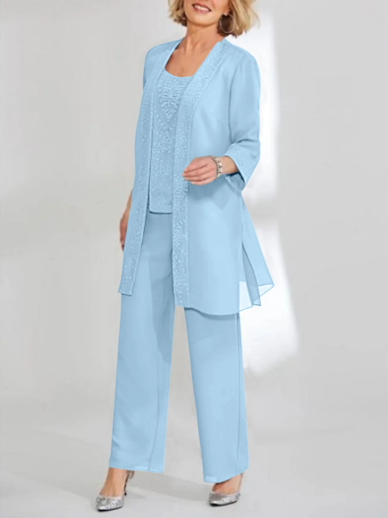 Chiffon Scoop Ankle-Length Mother of the Bride Pantsuits with Jacket - Image 11