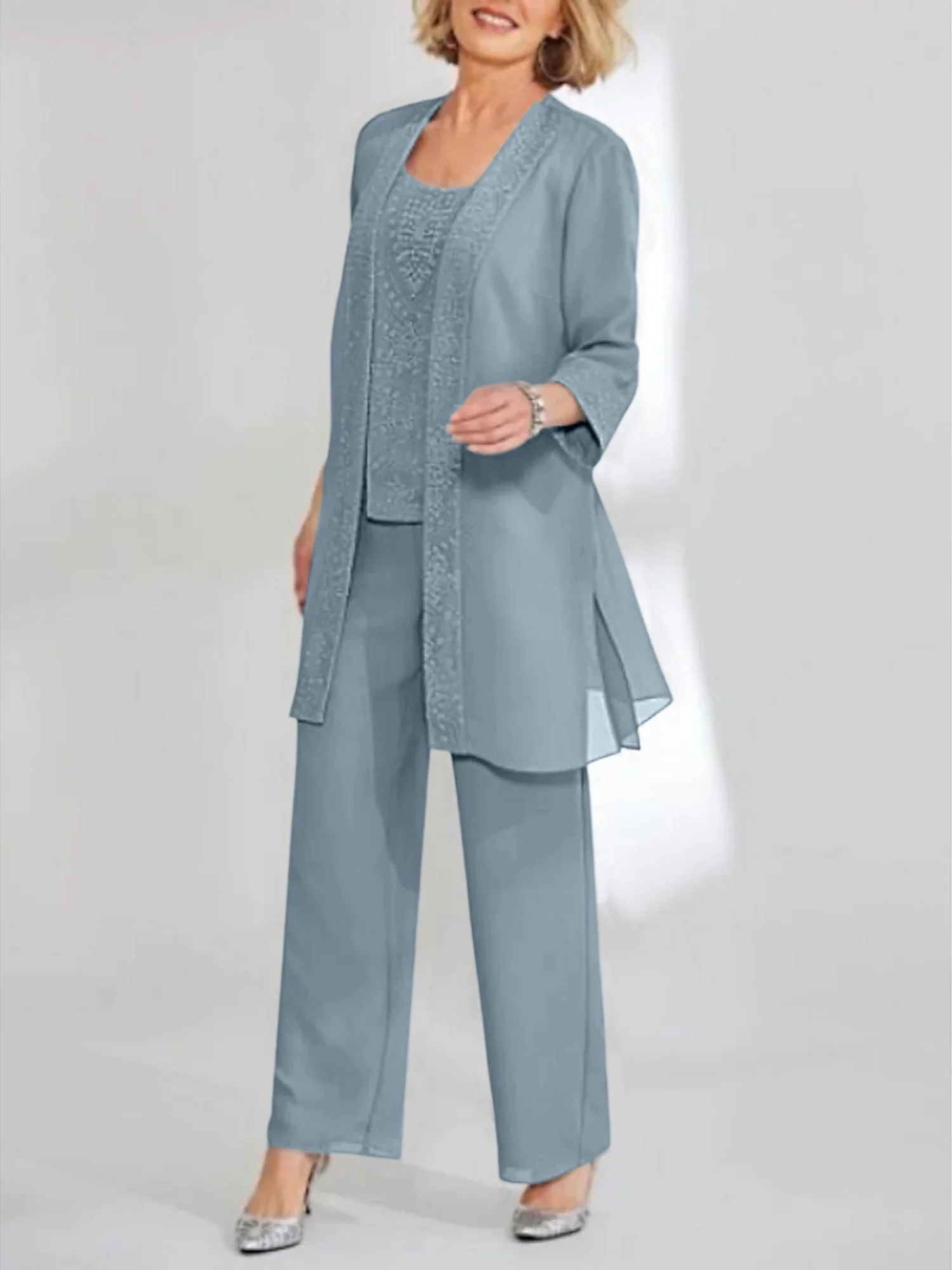 Chiffon Scoop Ankle-Length Mother of the Bride Pantsuits with Jacket - Image 12