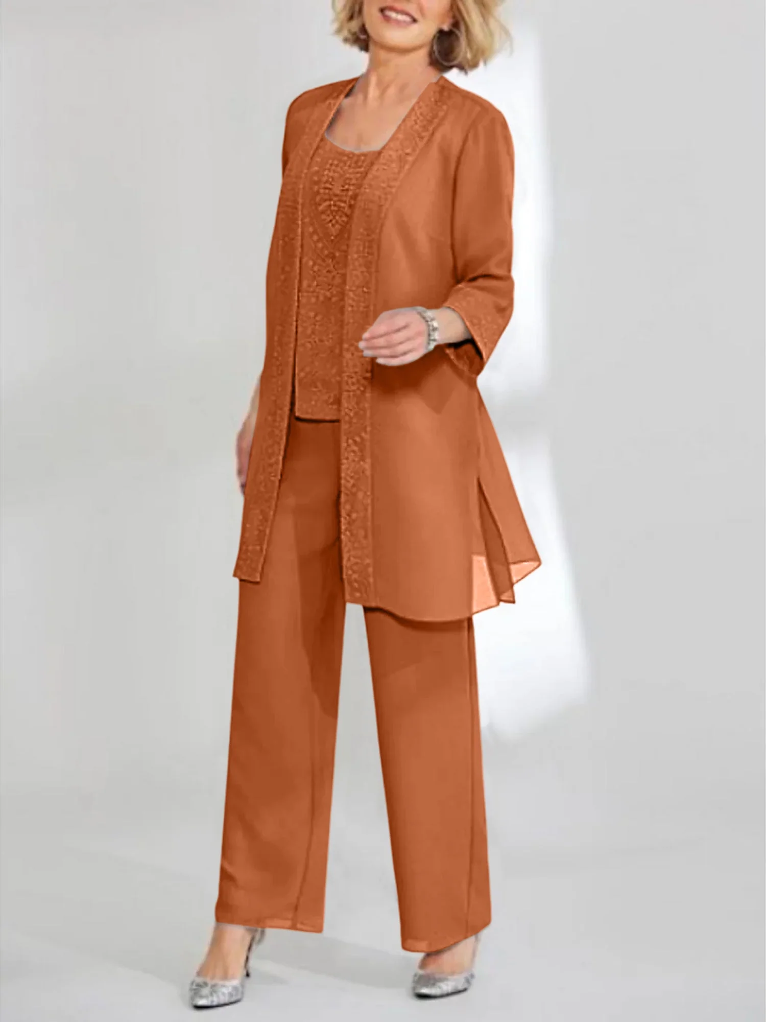 Chiffon Scoop Ankle-Length Mother of the Bride Pantsuits with Jacket - Image 17