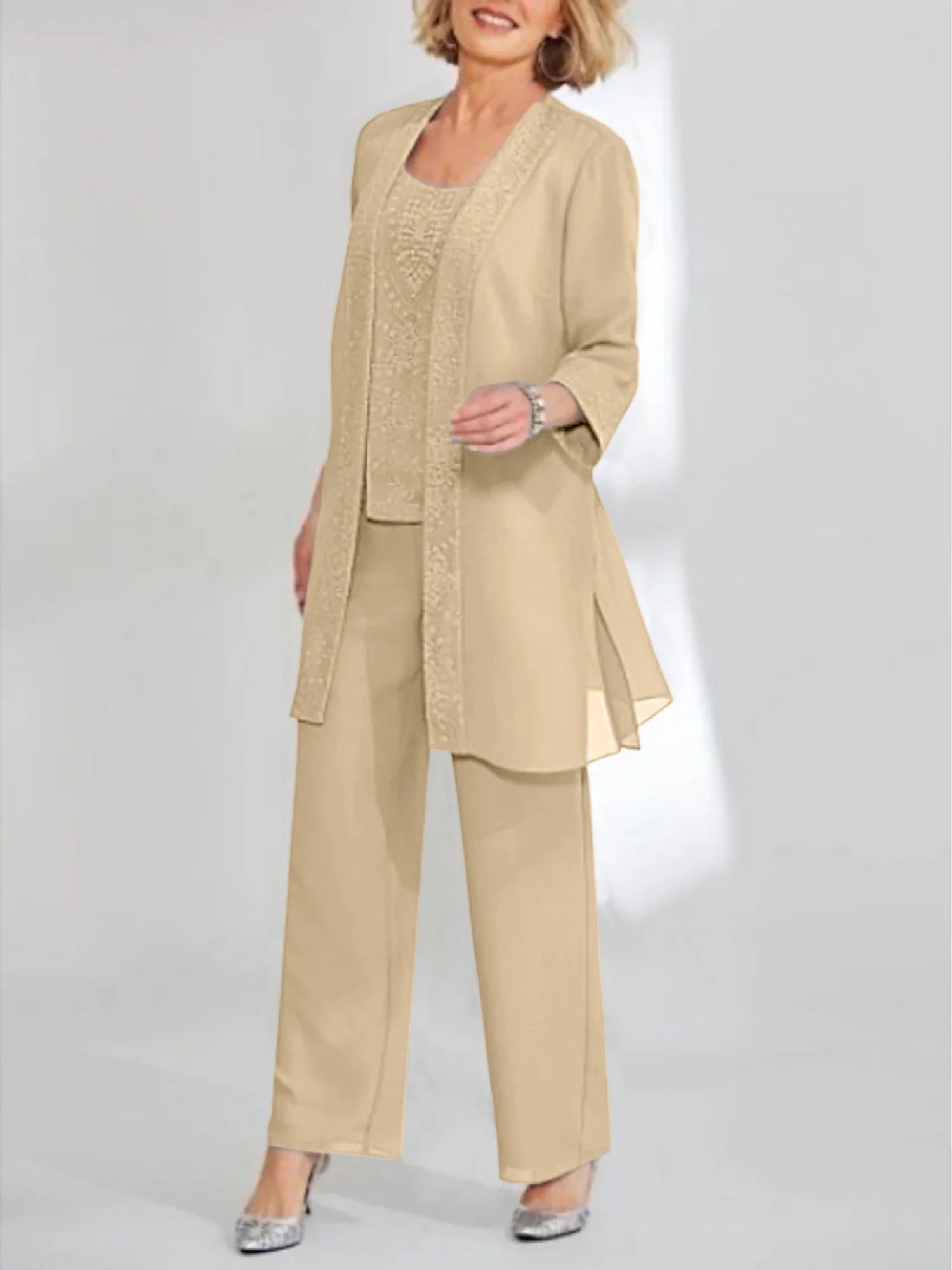 Chiffon Scoop Ankle-Length Mother of the Bride Pantsuits with Jacket - Image 19
